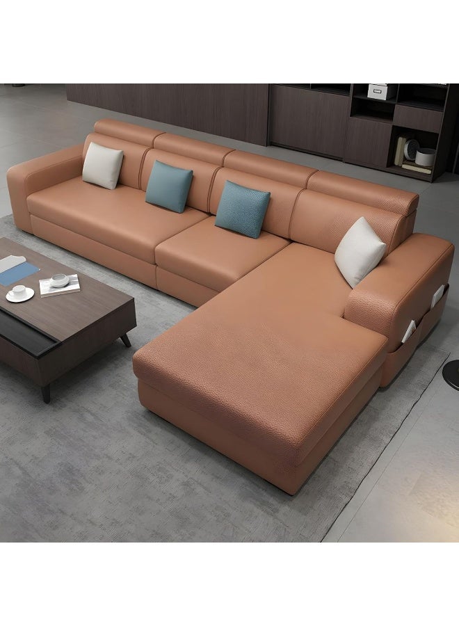 Generic Stylish Retro 4-Seater Sofa with Chaise Lounge  Square Arm Design in Premium Fabric Upholstery (Orange, LEFT BED) - Image 1