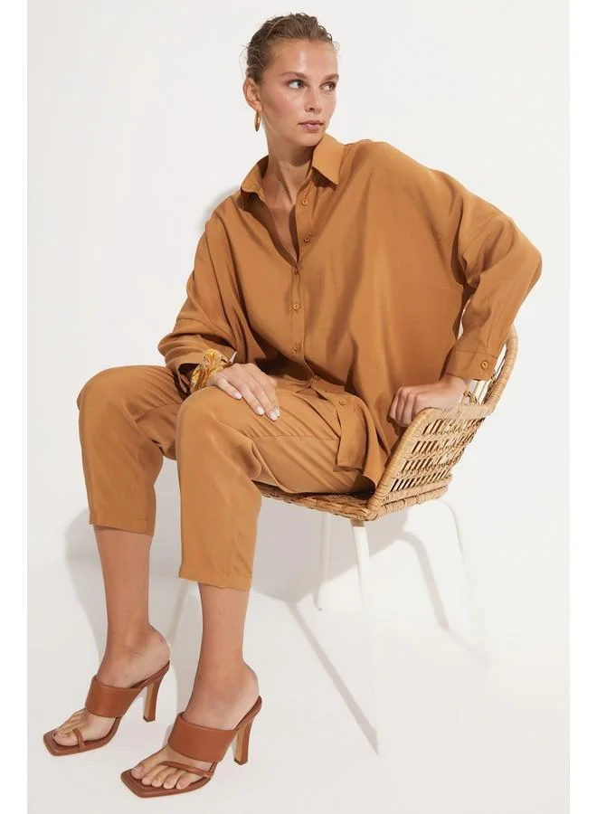 JUNE June Loose Fit Shirt-Trouser Set Brown