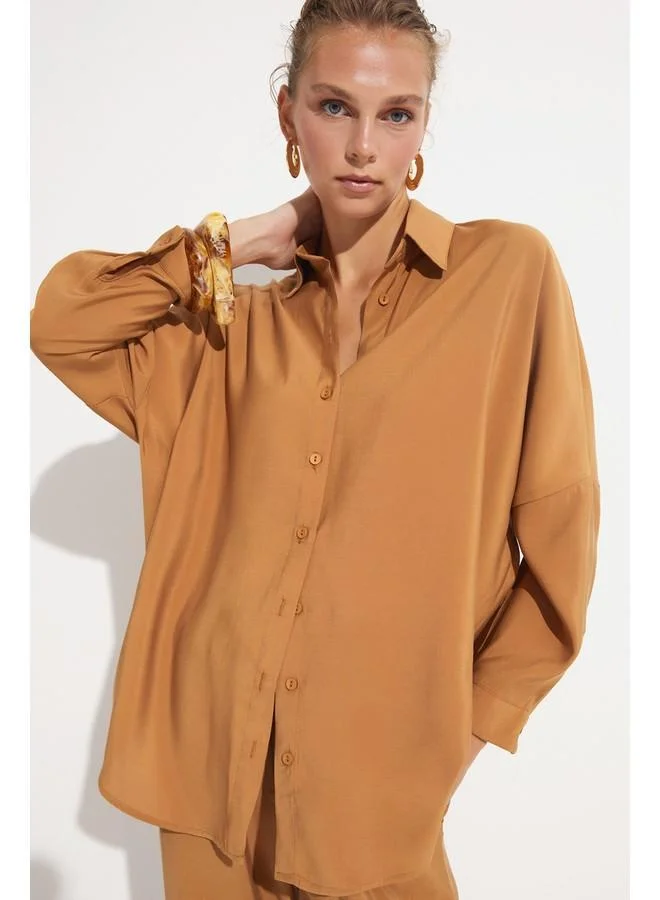 JUNE June Loose Fit Shirt-Trouser Set Brown