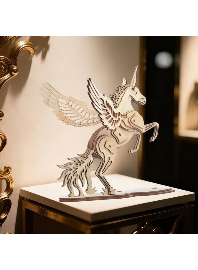 Bitopbi 3D Wooden Puzzles Animal Laser Engraving DIY Safe Assembly Constructor Kit Toy for Kids Teens and Adults Unicorn Mechanical 3-D Models for Self-Assembly (D3 Unicorn) - Image 2