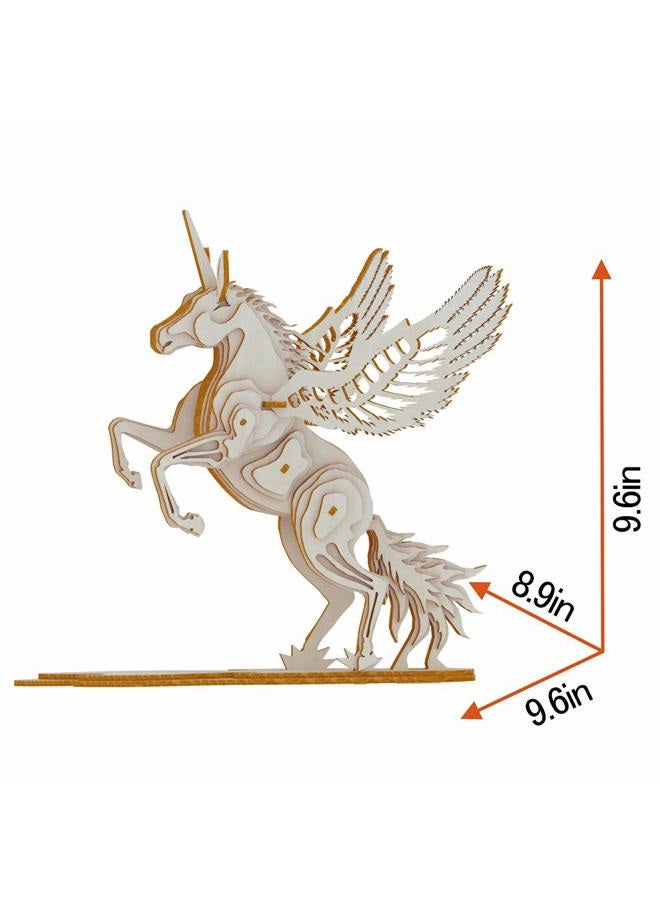 Bitopbi 3D Wooden Puzzles Animal Laser Engraving DIY Safe Assembly Constructor Kit Toy for Kids Teens and Adults Unicorn Mechanical 3-D Models for Self-Assembly (D3 Unicorn) - Image 4