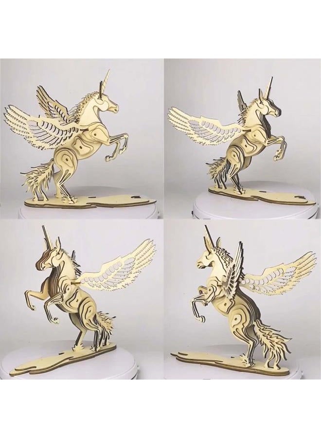 Bitopbi 3D Wooden Puzzles Animal Laser Engraving DIY Safe Assembly Constructor Kit Toy for Kids Teens and Adults Unicorn Mechanical 3-D Models for Self-Assembly (D3 Unicorn) - Image 3