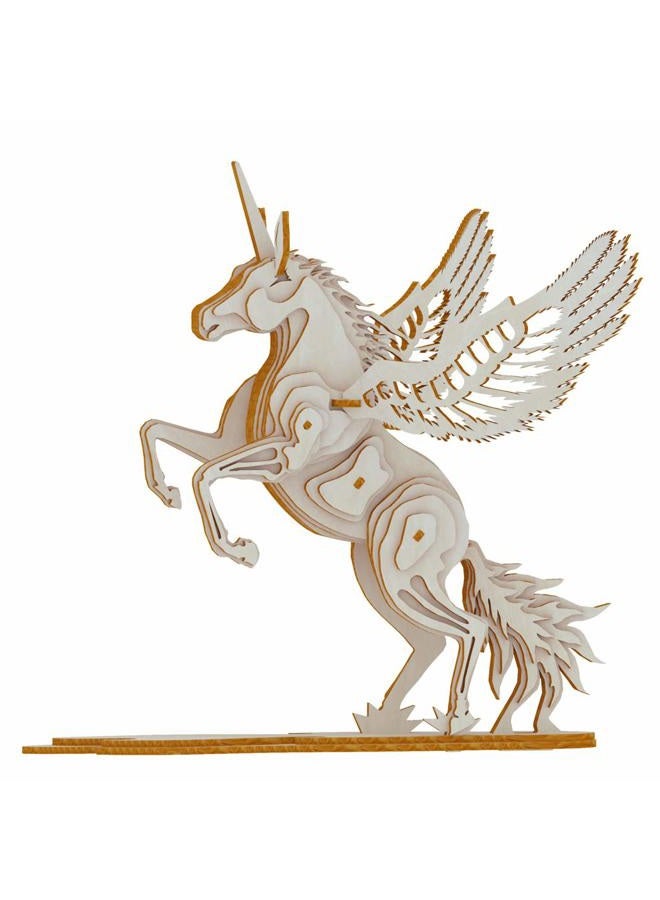 Bitopbi 3D Wooden Puzzles Animal Laser Engraving DIY Safe Assembly Constructor Kit Toy for Kids Teens and Adults Unicorn Mechanical 3-D Models for Self-Assembly (D3 Unicorn) - Image 1