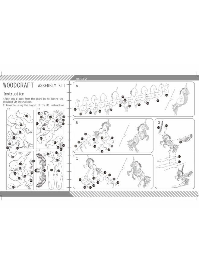Bitopbi 3D Wooden Puzzles Animal Laser Engraving DIY Safe Assembly Constructor Kit Toy for Kids Teens and Adults Unicorn Mechanical 3-D Models for Self-Assembly (D3 Unicorn) - Image 5