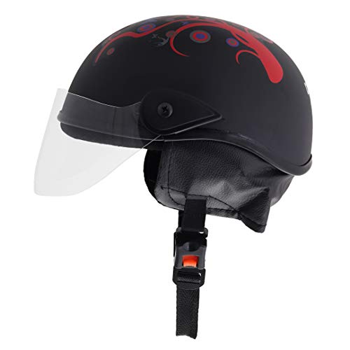Western Era Half Helmet with Clear Visor for Men & Women ||Safety & Comfort|| Stylish Enhanced Design || (Large, Black Matte (Red)) - Image 1