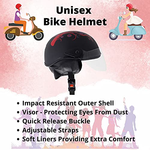 Western Era Half Helmet with Clear Visor for Men & Women ||Safety & Comfort|| Stylish Enhanced Design || (Large, Black Matte (Red)) - Image 5