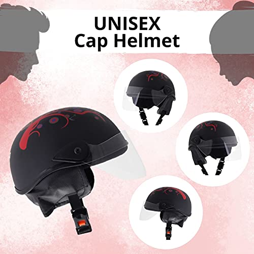 Western Era Half Helmet with Clear Visor for Men & Women ||Safety & Comfort|| Stylish Enhanced Design || (Large, Black Matte (Red)) - Image 3