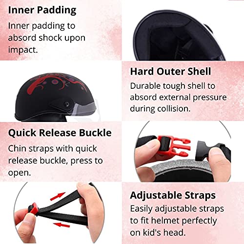 Western Era Half Helmet with Clear Visor for Men & Women ||Safety & Comfort|| Stylish Enhanced Design || (Large, Black Matte (Red)) - Image 4
