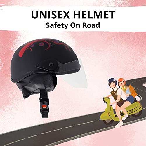 Western Era Half Helmet with Clear Visor for Men & Women ||Safety & Comfort|| Stylish Enhanced Design || (Large, Black Matte (Red)) - Image 2