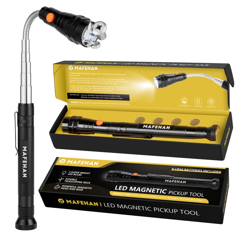 Telescoping Magnetic Pickup Tool with Extendable Flashlight Unique Mens Gifts for Dad Husband Grandpa Boyfriend Christmas Gifts Stocking Stuffers White Elephant Gifts