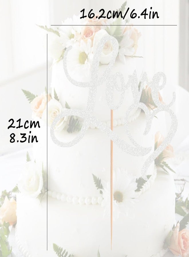 AHAORAY Love Cake Topper - Silver Glitter Paper Wedding Cake Decoration Supplies, Perfect for Bridal Shower/Engagement/Anniversary/Birthday Party - Image 3