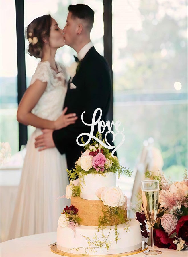 AHAORAY Love Cake Topper - Silver Glitter Paper Wedding Cake Decoration Supplies, Perfect for Bridal Shower/Engagement/Anniversary/Birthday Party - Image 5