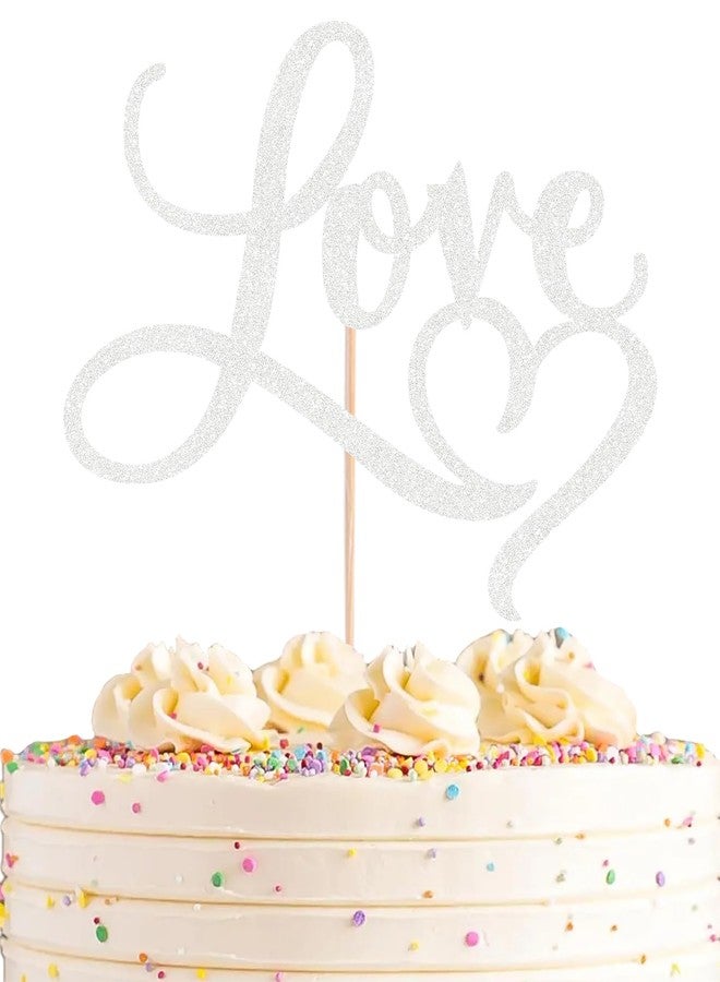 AHAORAY Love Cake Topper - Silver Glitter Paper Wedding Cake Decoration Supplies, Perfect for Bridal Shower/Engagement/Anniversary/Birthday Party - Image 1