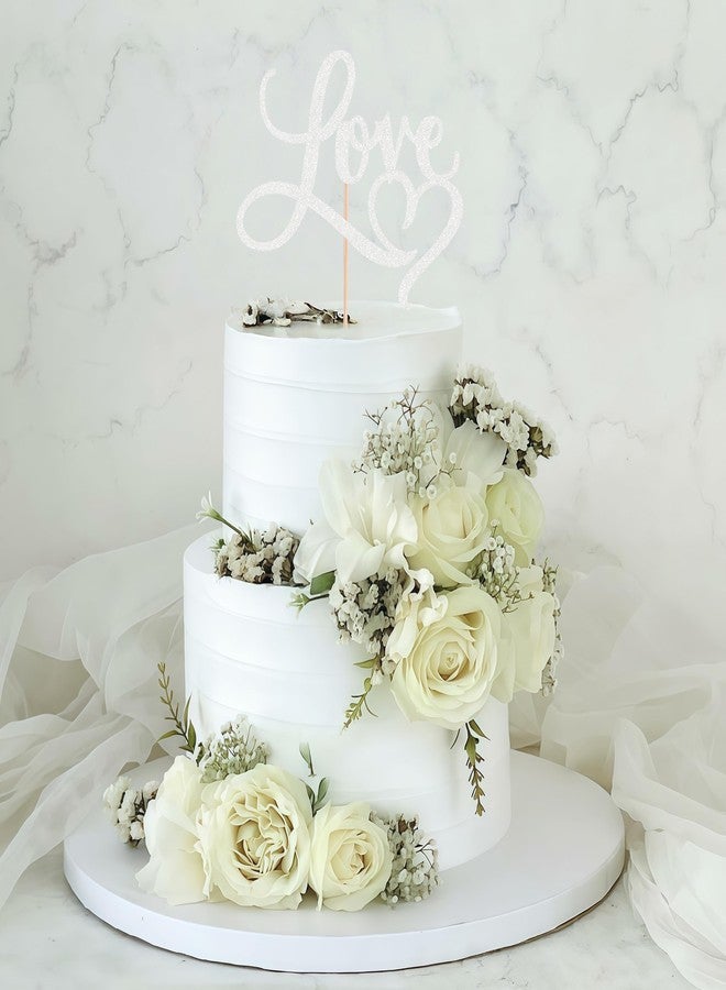 AHAORAY Love Cake Topper - Silver Glitter Paper Wedding Cake Decoration Supplies, Perfect for Bridal Shower/Engagement/Anniversary/Birthday Party - Image 2