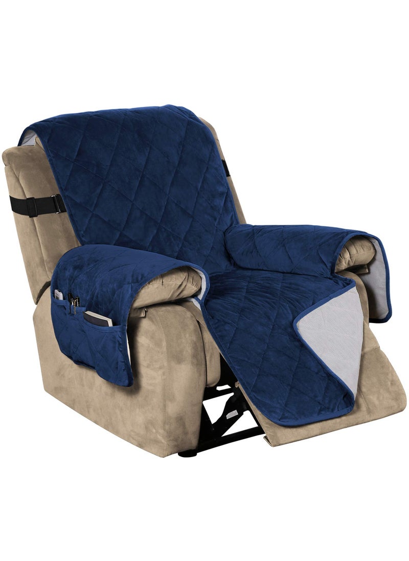 Flamingo P Flamingo P Recliner Covers Velvet Slip Resistant Recliner Sofa Slipcover Seat Width Up to 28 Couch Furniture Protector with 2 Elastic Straps Recliner Cover  Navy 
