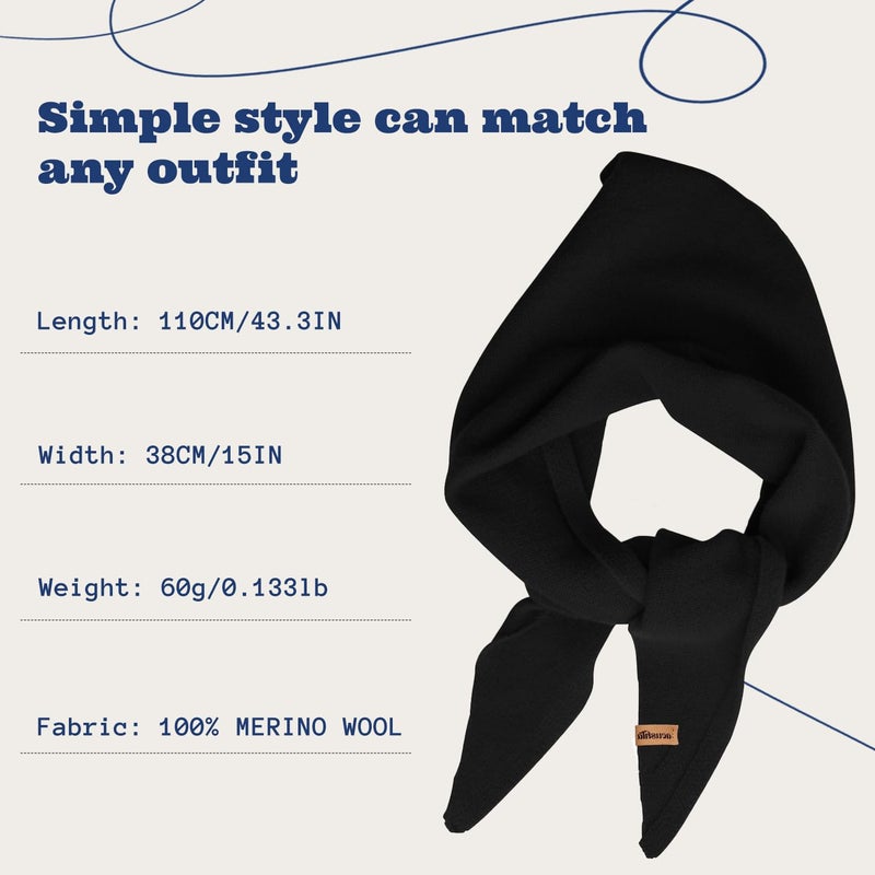 ACUSHLA 100% Merino Wool Triangle Scarf for Women Winter Neck Gaiter Warmer Knit Fashion Hooded Scarf Lightweight Soft Warm Neck Wrap for Ladies, 15.7'' X 47.2'', Ink Black - Image 4