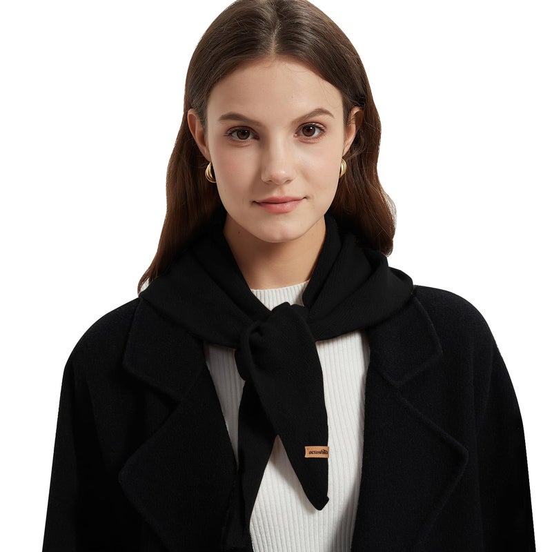 ACUSHLA 100% Merino Wool Triangle Scarf for Women Winter Neck Gaiter Warmer Knit Fashion Hooded Scarf Lightweight Soft Warm Neck Wrap for Ladies, 15.7'' X 47.2'', Ink Black - Image 1