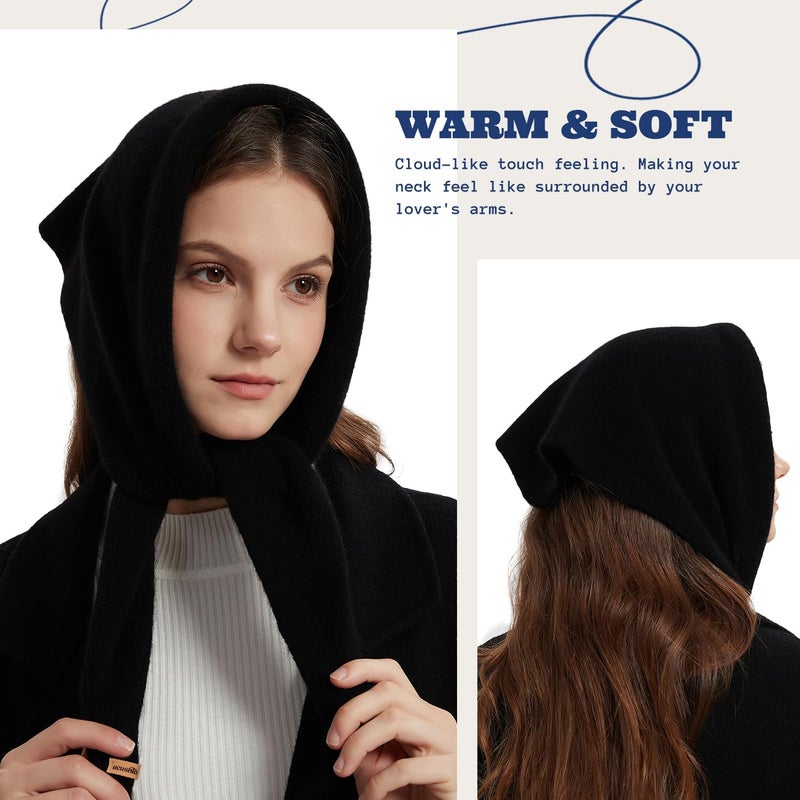ACUSHLA 100% Merino Wool Triangle Scarf for Women Winter Neck Gaiter Warmer Knit Fashion Hooded Scarf Lightweight Soft Warm Neck Wrap for Ladies, 15.7'' X 47.2'', Ink Black - Image 3