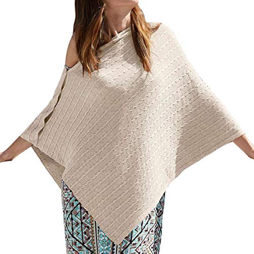 PULI Women's Versatile Knitted Shawls Scarf Poncho Sweater with Buttons Lightweight Spring Summer Fall Wraps Cable - Image 1