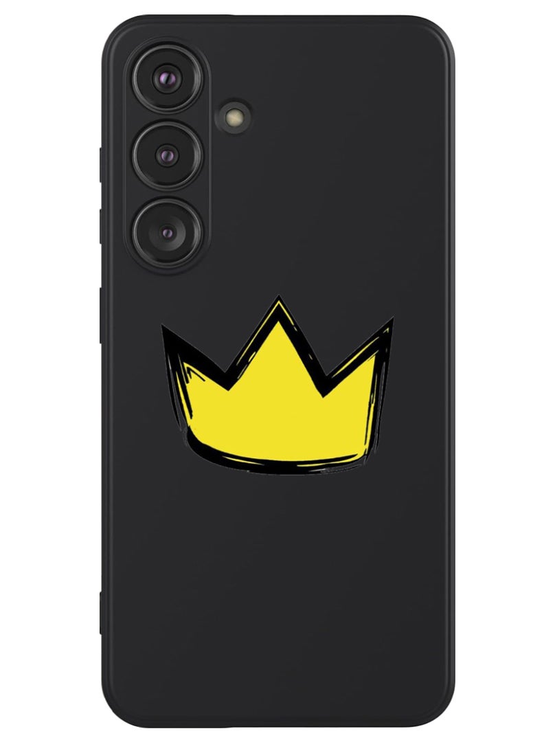 Theodor Protective Slim Fit Case Liquid Silicone Cover with Full Body Protection Anti-Scratch Shockproof Case For Samsung Galaxy S24 Plus (Black) - Yellow Crown - Image 1