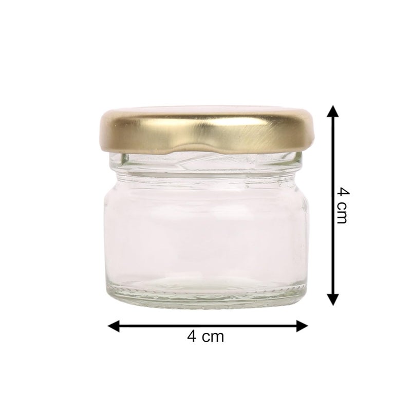Pure Source India Round Mini Glass Jar Containers, Food Grade and BPA Free With Airtight Metal Gold Color Cap - 20 Gram, Pack of 18 Pieces, Clear - Image 3