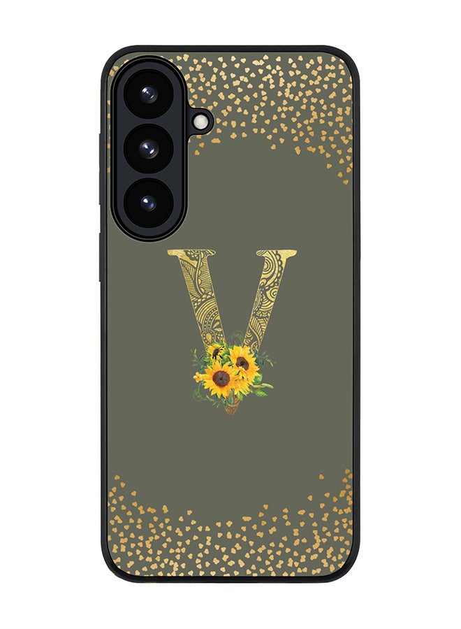 For Samsung Galaxy S26 Case,Slim fit Camera Protection, Shockproof Thin Phone cover  - Custom Floral Monogram - V  (Olive Green )