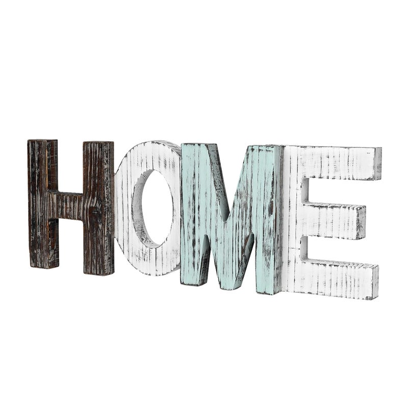 Flexzion Flexzion Rustic Wooden Block Home Sign Cutout Letters Weathered Wood Freestanding Alphabets for Decoration Multicolored 