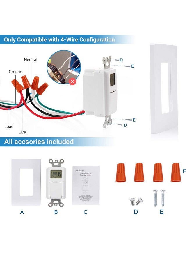 ديوينويلز مفتاح مؤقت حائطي داخلي من DEWENWILS للإضاءة، 7 أيام، 7 إعدادات تشغيل/إيقاف، وضع DST RDM، مؤقت رقمي قابل للبرمجة للإضاءة والمراوح والمحركات، يتطلب سلكًا محايدًا، مدرج في قائمة ETL - Image 2