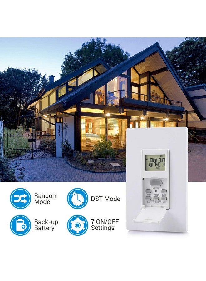 ديوينويلز مفتاح مؤقت حائطي داخلي من DEWENWILS للإضاءة، 7 أيام، 7 إعدادات تشغيل/إيقاف، وضع DST RDM، مؤقت رقمي قابل للبرمجة للإضاءة والمراوح والمحركات، يتطلب سلكًا محايدًا، مدرج في قائمة ETL - Image 1