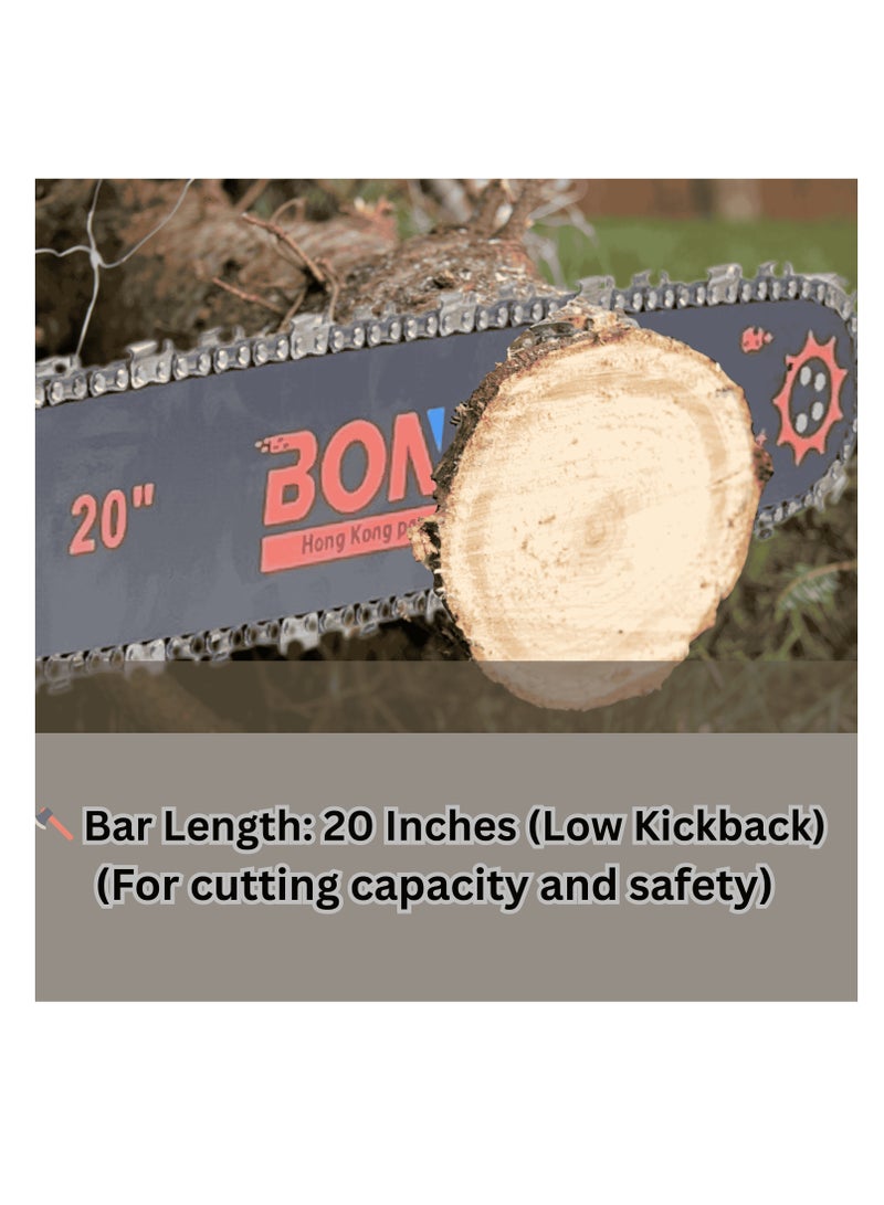 BONAI 58CC Gasoline Chainsaw 20-Inch, Heavy Duty Petrol Tree Cutter, 2-Stroke Air-Cooled Engine, Low Kickback, Outdoor Wood Cutting Tool- BN-HK66-20 - Image 5