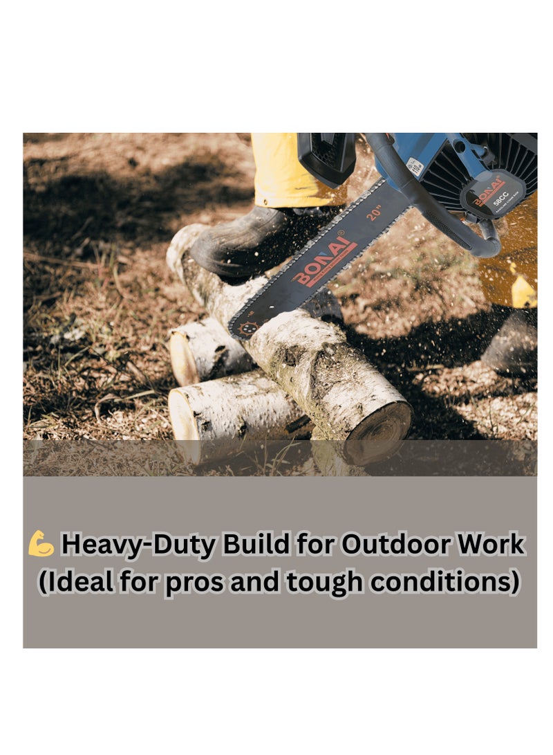 BONAI 58CC Gasoline Chainsaw 20-Inch, Heavy Duty Petrol Tree Cutter, 2-Stroke Air-Cooled Engine, Low Kickback, Outdoor Wood Cutting Tool- BN-HK66-20 - Image 4