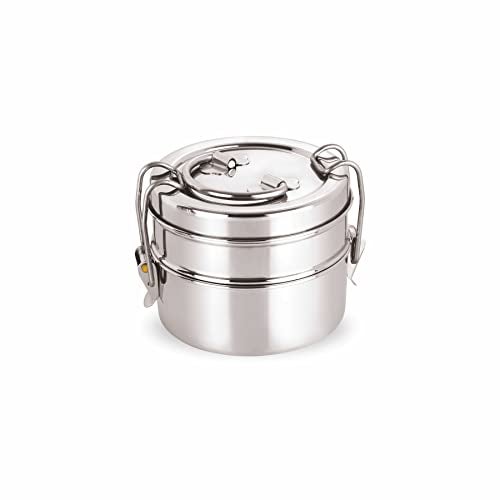 neelam Stainless Steel Lunch Box/Tiffin with Locking Clip, 2-Tier Container, 800 ml, Hot & Cold Leak-Proof, Compact & Durable, Perfect for Office, School, Picnic and Travel, Silver - Image 1