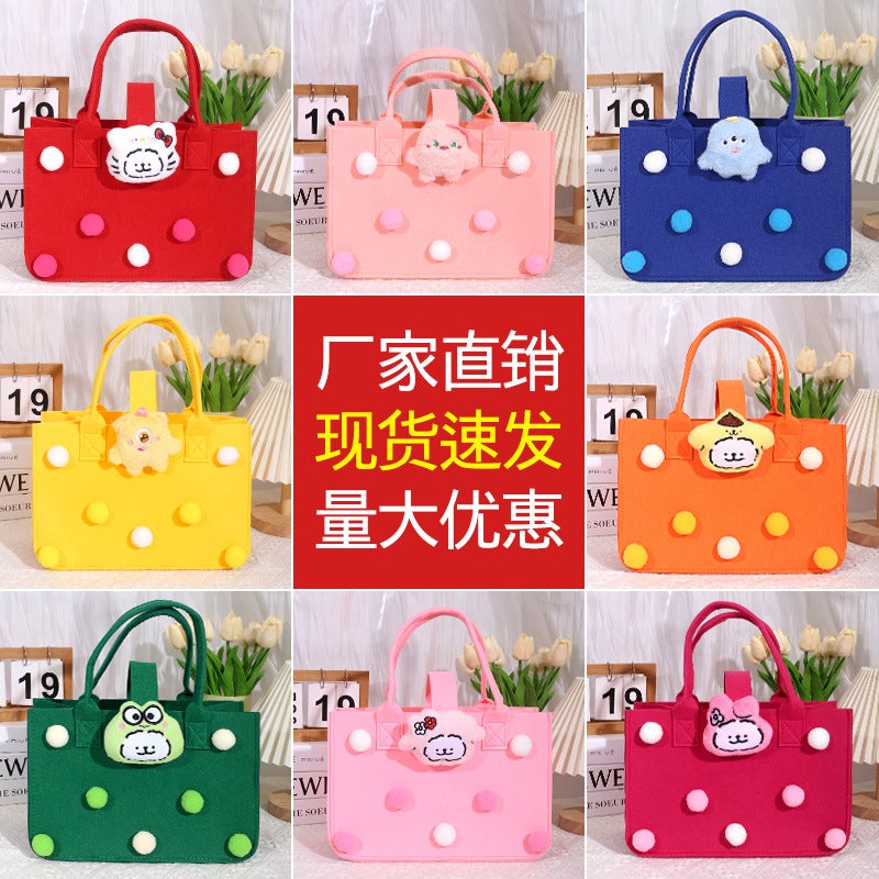 New Cartoon Handbag Felt Bag Accompanying Gift Mummy Bag Baby Hundred Days Banquet Gift Handbag Large Capacity Red - Image 3