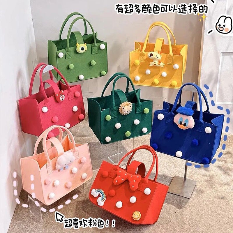 New Cartoon Handbag Felt Bag Accompanying Gift Mummy Bag Baby Hundred Days Banquet Gift Handbag Large Capacity Red - Image 4