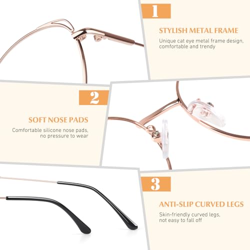 LINVO Classic Fake Glasses Women, Cat Eye Metal Clear Lens Eyeglasses with 100% UV400 Protection - Image 4