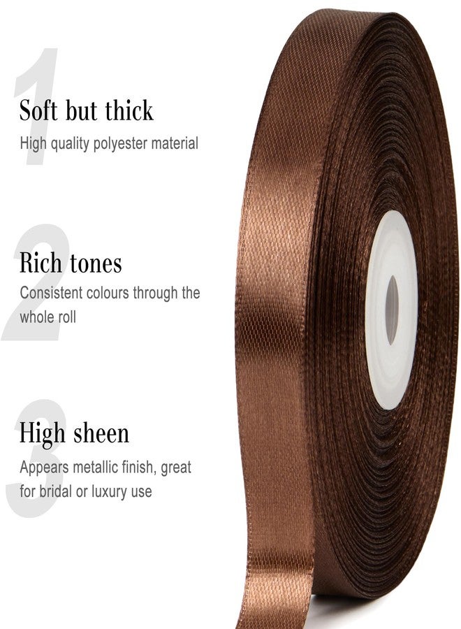 CLUEWR 1/2 Inch 50 Yards Brown Satin Ribbon, Ribbon Roll for Flower Bouquets, Gift Wrapping, Wedding, Handmade Crafts - Image 4