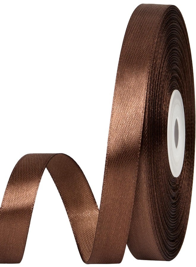 CLUEWR 1/2 Inch 50 Yards Brown Satin Ribbon, Ribbon Roll for Flower Bouquets, Gift Wrapping, Wedding, Handmade Crafts - Image 1