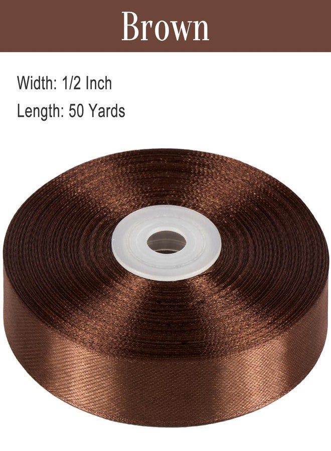 CLUEWR 1/2 Inch 50 Yards Brown Satin Ribbon, Ribbon Roll for Flower Bouquets, Gift Wrapping, Wedding, Handmade Crafts - Image 2