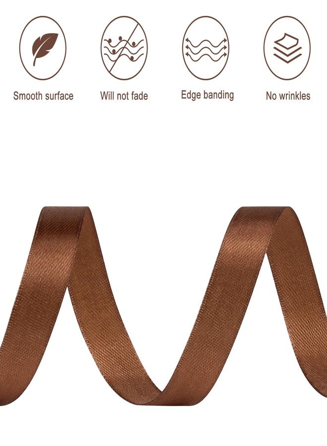 CLUEWR 1/2 Inch 50 Yards Brown Satin Ribbon, Ribbon Roll for Flower Bouquets, Gift Wrapping, Wedding, Handmade Crafts - Image 3