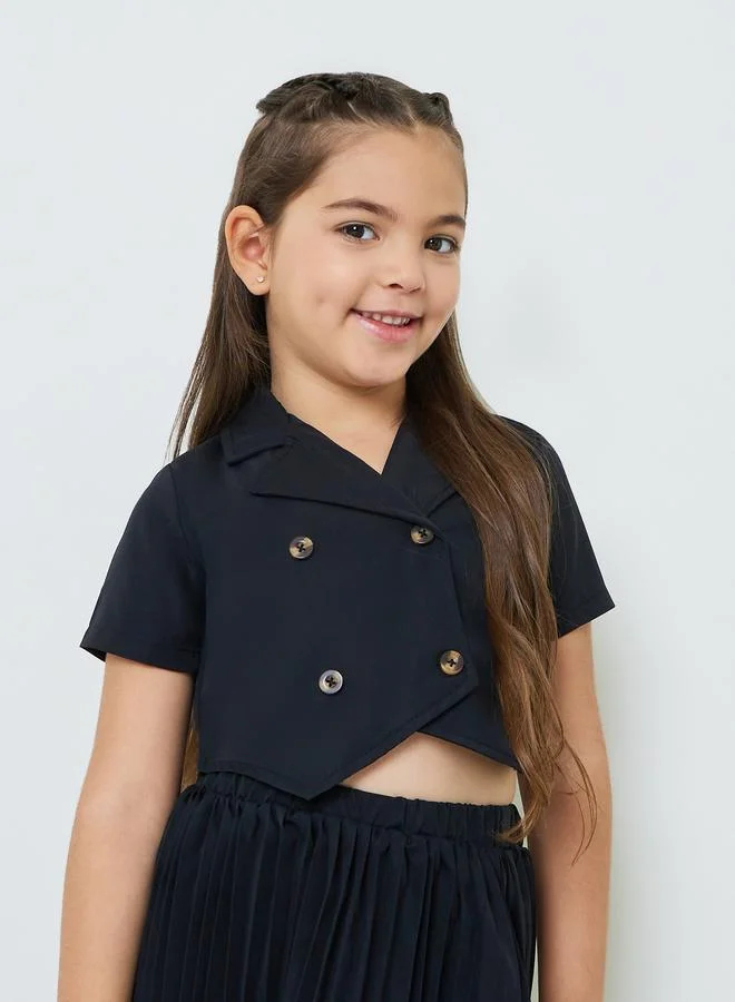 ستايلي Girls Double Breasted Waistcoat and Pleated Skirt Set