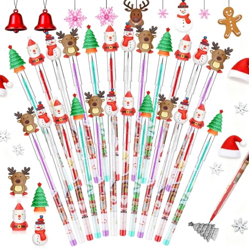 Zonon 48 Pieces Christmas Pencils Bulk Multi Point Stackable Push Pencil with Toppers Santa Claus Snowman Elk Pens for Kids Classroom Rewards School Party SuppliesChristmas Stocking Stuffer - Image 1