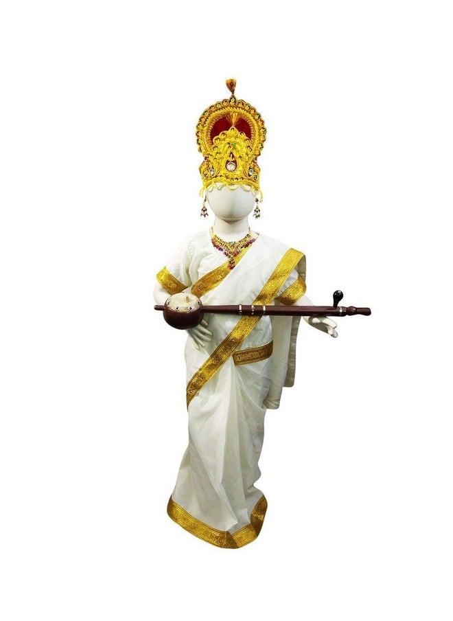 BookMyCostume BookMyCostume Sarasvati MATA Hindu Goddess Girls & Adults Fancy Dress Costume with Sitar Adults S-M  - Image 1