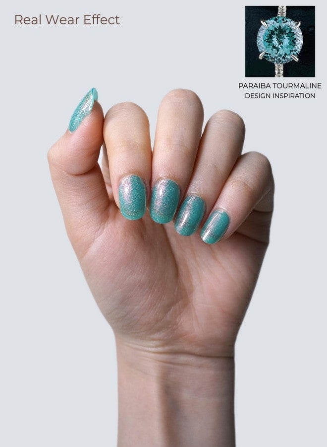 Beaolata Real Gel Nail Strips (No UV Light Needed) - 44Pcs Salon Quality Nail Stickers - Long Lasting Polish Wraps for Women, Easy Apply & Remove (Paraiba Tourmaline) - Image 2