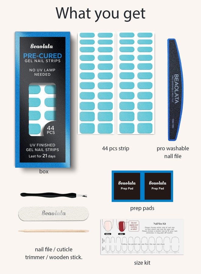 Beaolata Real Gel Nail Strips (No UV Light Needed) - 44Pcs Salon Quality Nail Stickers - Long Lasting Polish Wraps for Women, Easy Apply & Remove (Paraiba Tourmaline) - Image 4