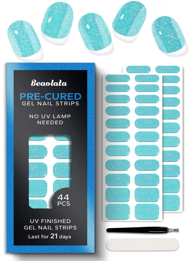 Beaolata Real Gel Nail Strips (No UV Light Needed) - 44Pcs Salon Quality Nail Stickers - Long Lasting Polish Wraps for Women, Easy Apply & Remove (Paraiba Tourmaline) - Image 1