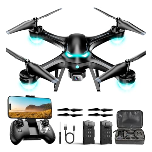 Drone with 1080P Camera for Beginners Remote Control Quadcopter with Gestures Selfie Altitude Hold One Key Start 3D Flips 2 Batteries Toy for Beginners Black