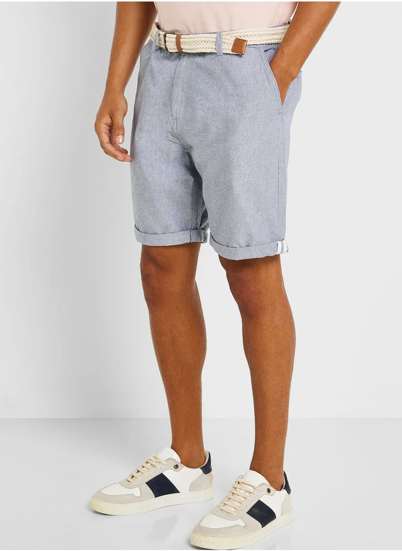 BRAVE SOUL Oxford Cotton Shorts With Belt