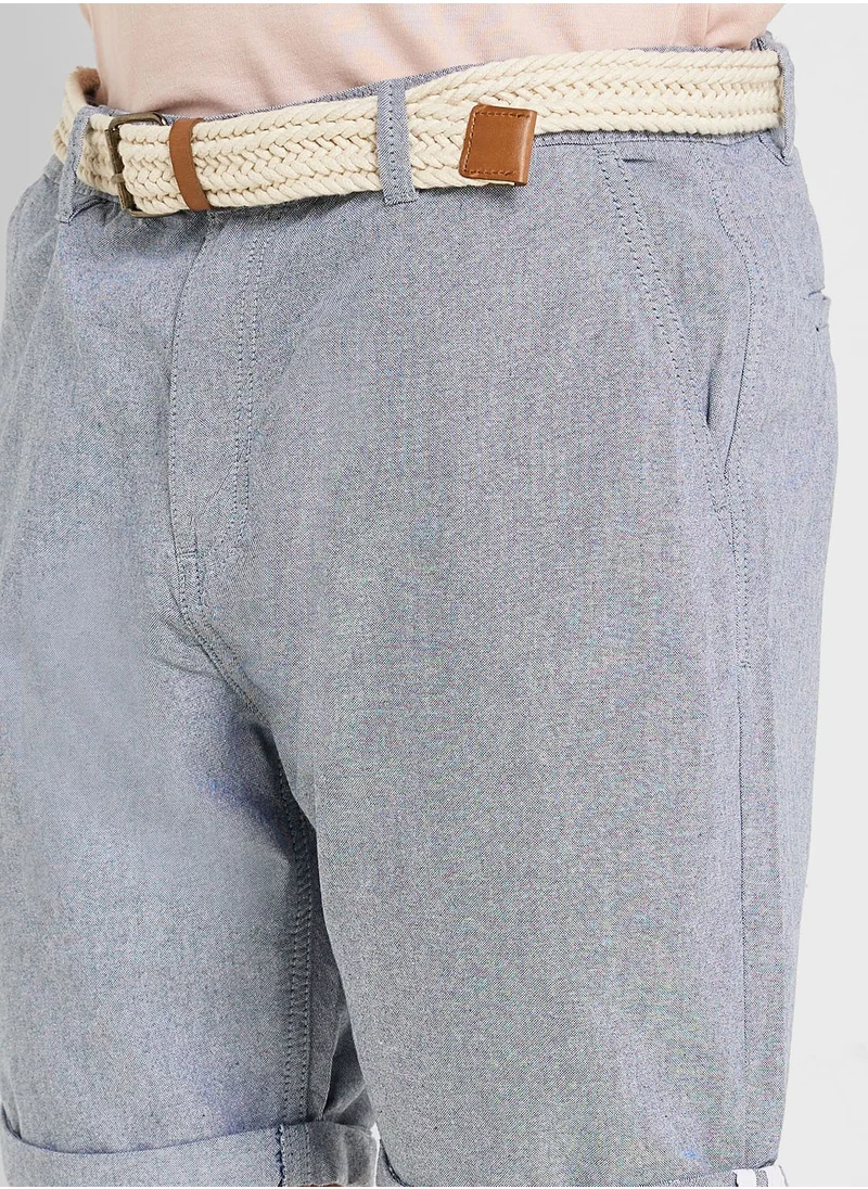 BRAVE SOUL Oxford Cotton Shorts With Belt