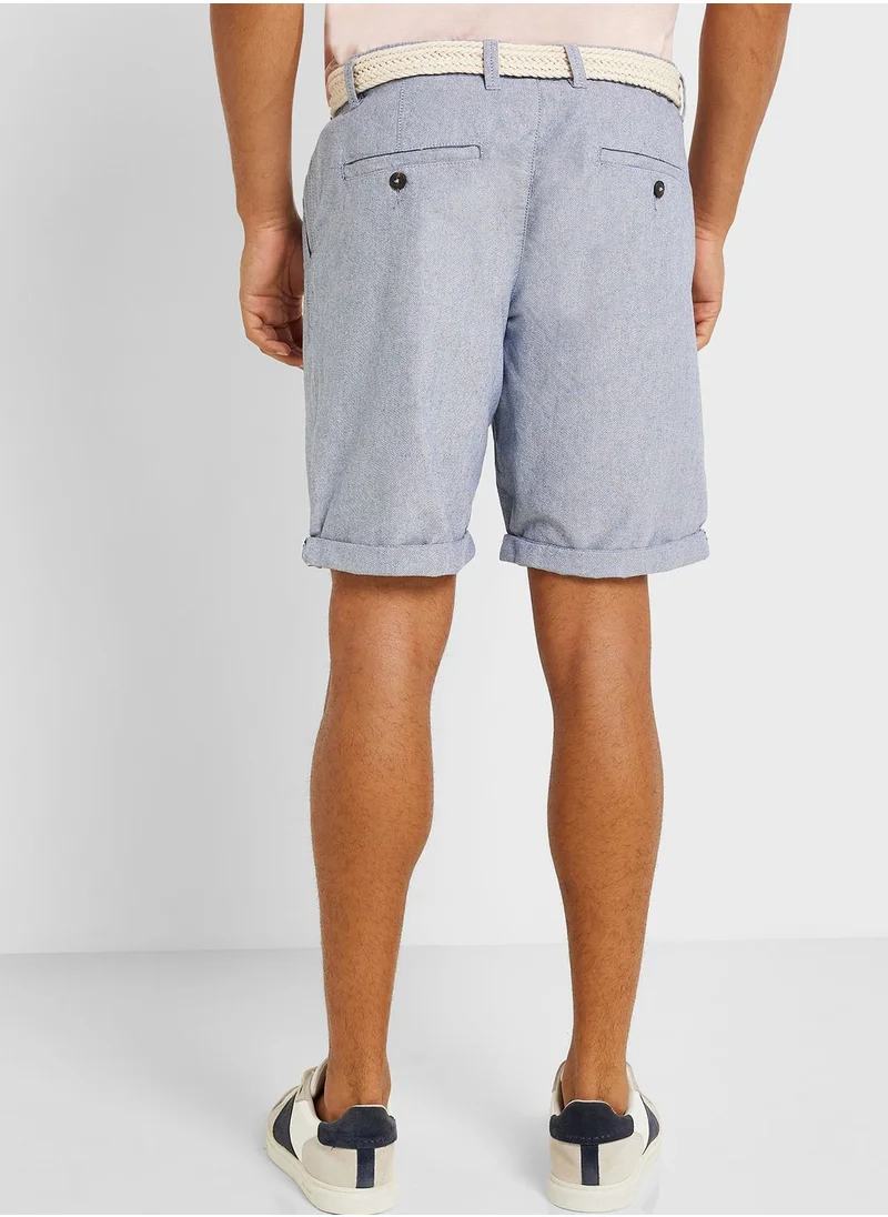 BRAVE SOUL Oxford Cotton Shorts With Belt