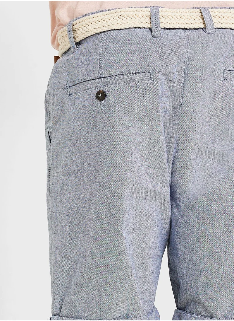 BRAVE SOUL Oxford Cotton Shorts With Belt
